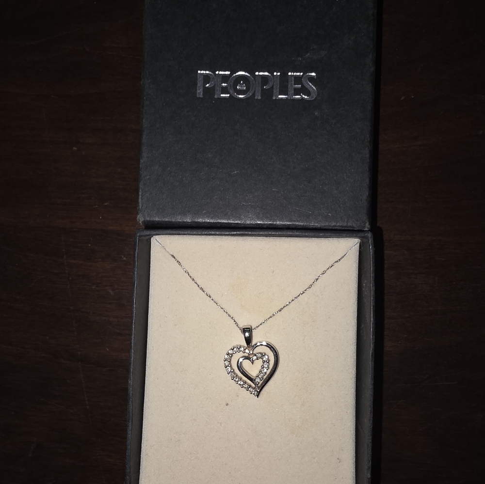 Peoples Diamond & Silver Heart Necklace